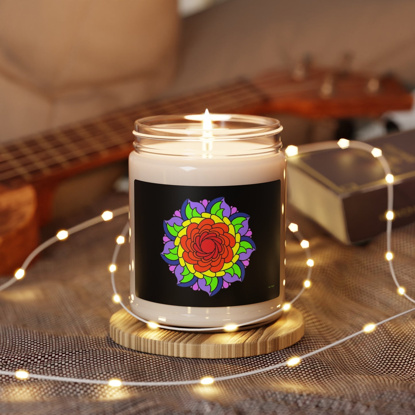 Candle - Rainbow Flower Mandala Scented Soy Candle, 9oz