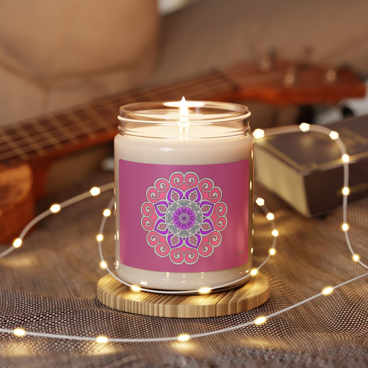 Candle - Pink Mandala Scented Soy Candle, 9oz