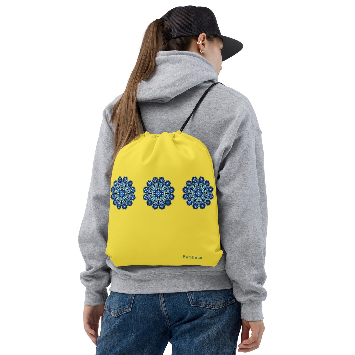 Drawstring Bag - Blue on Yellow Mandala