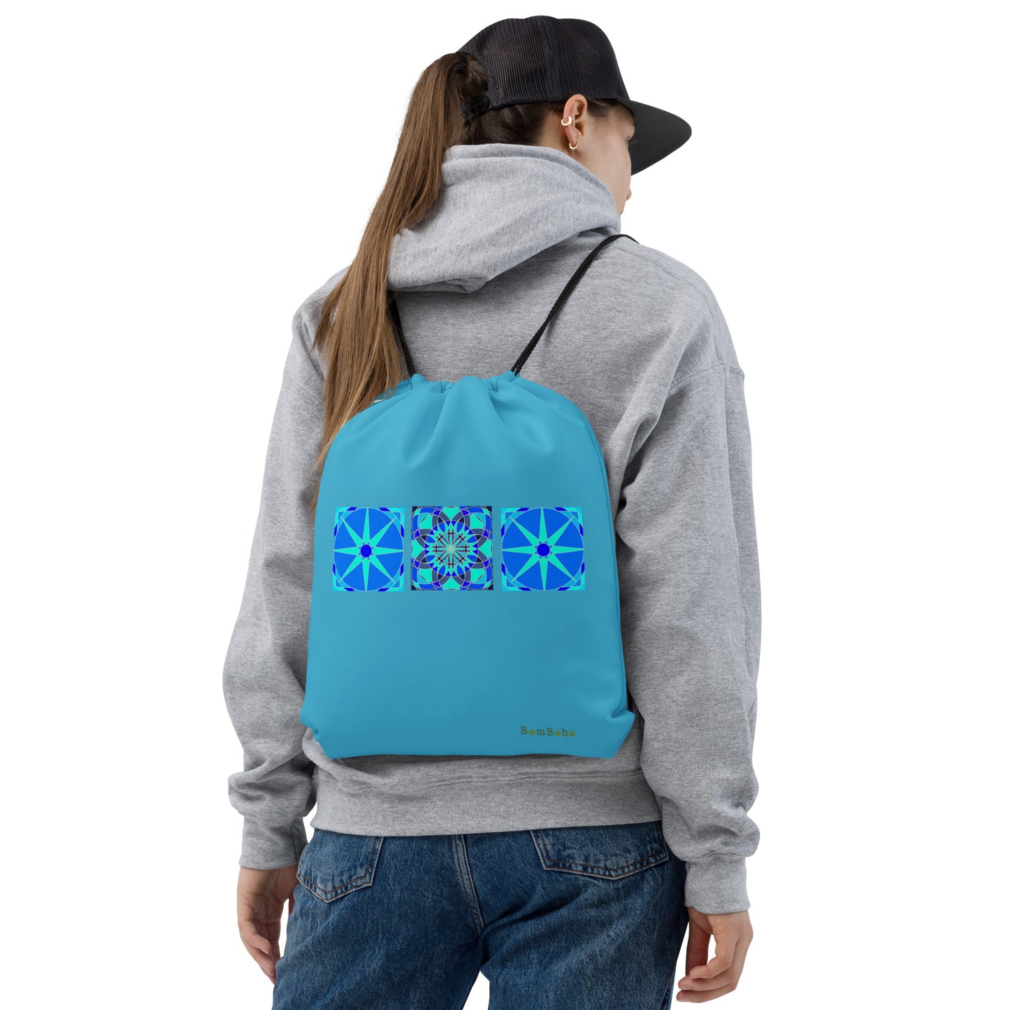 Drawstring Bag - Bright Blue Tile