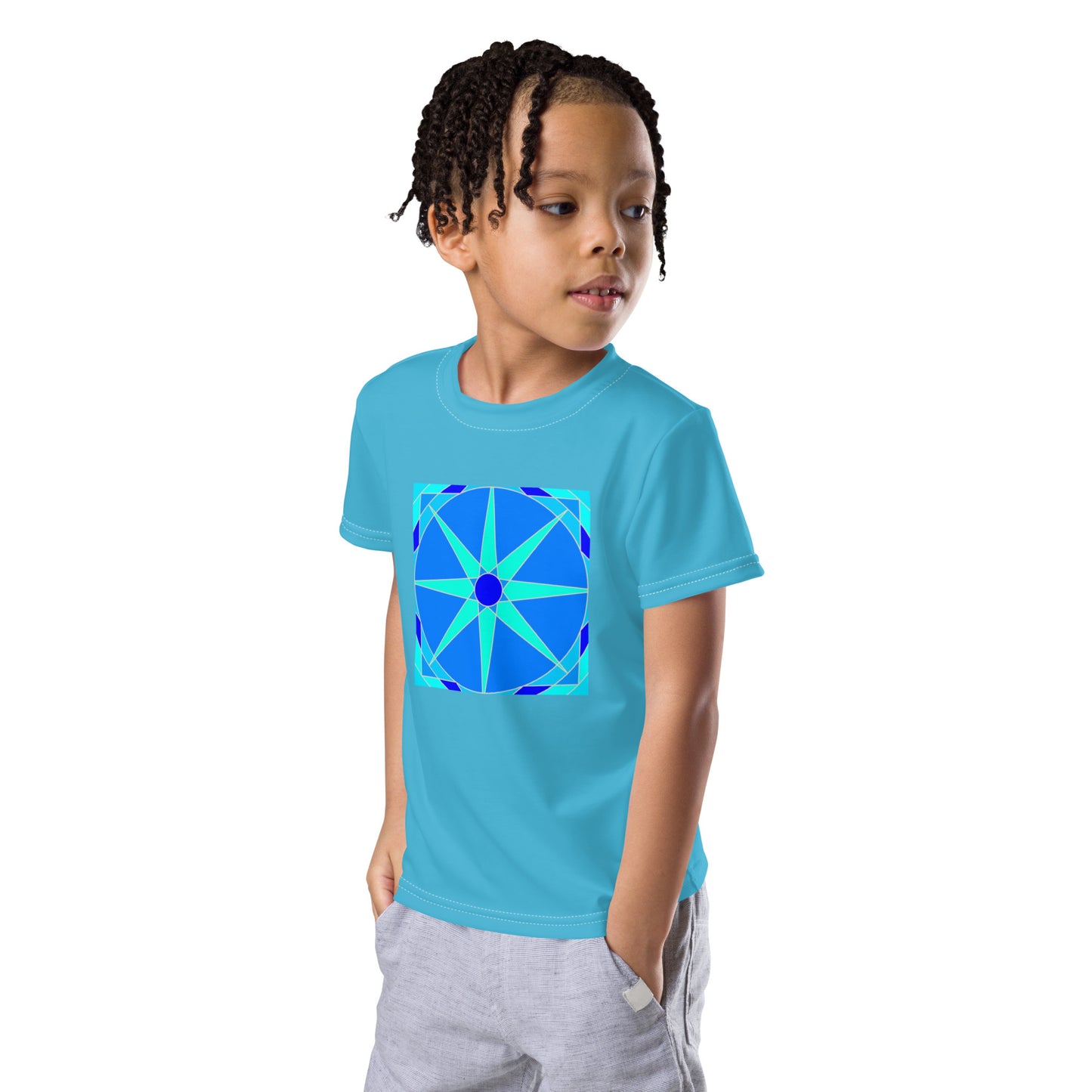 Tile Collection Child Crew Neck Tshirts - Blue Tile Kids Tshirt