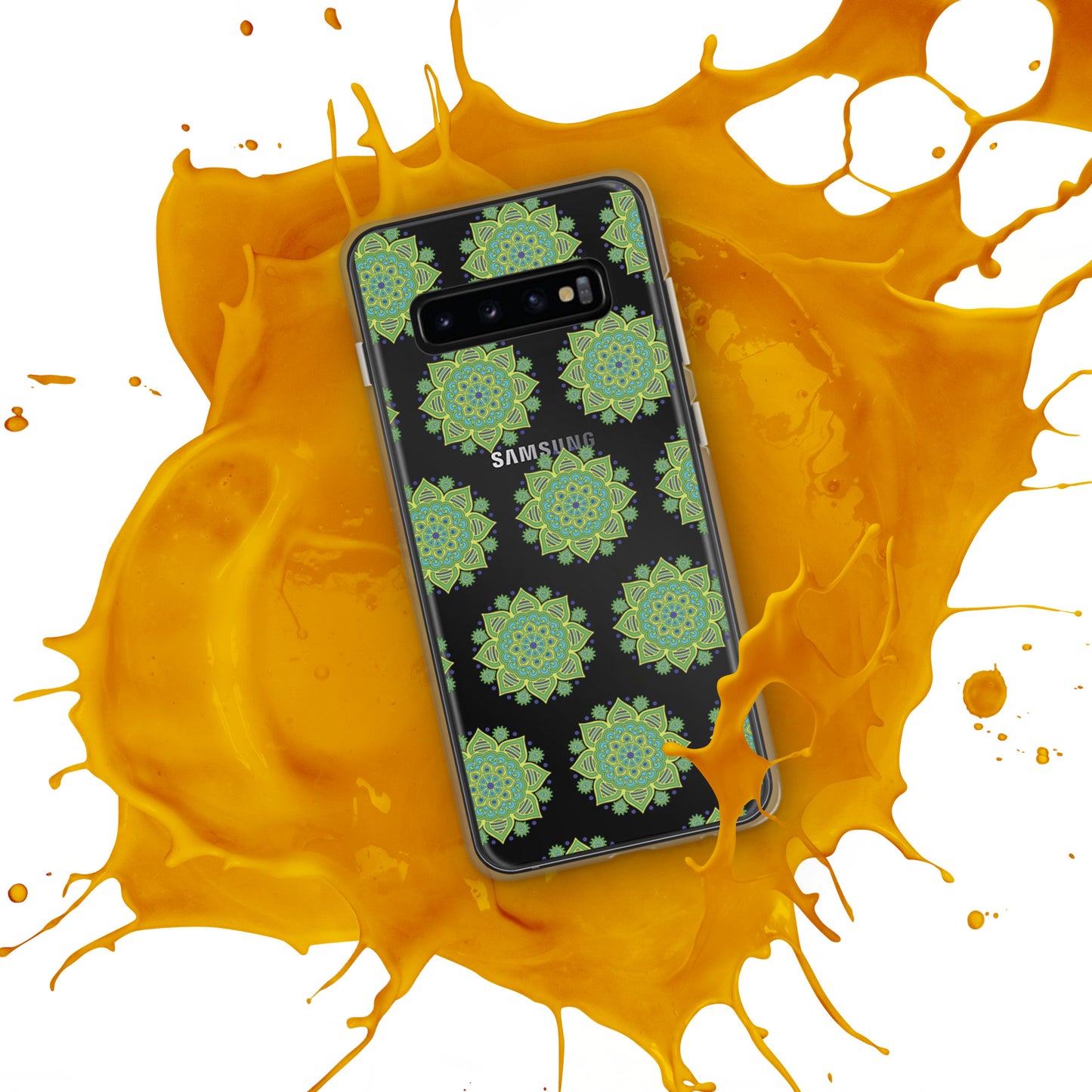 Phonecase for Samsung- Clear Case With Green Mandala