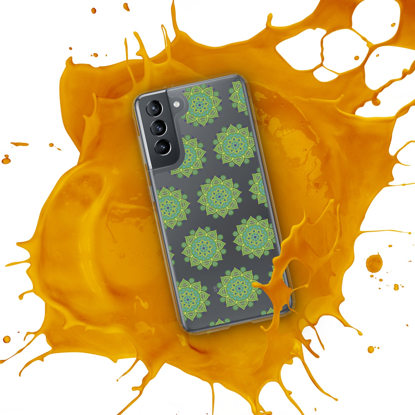 Phonecase for Samsung- Clear Case With Green Mandala