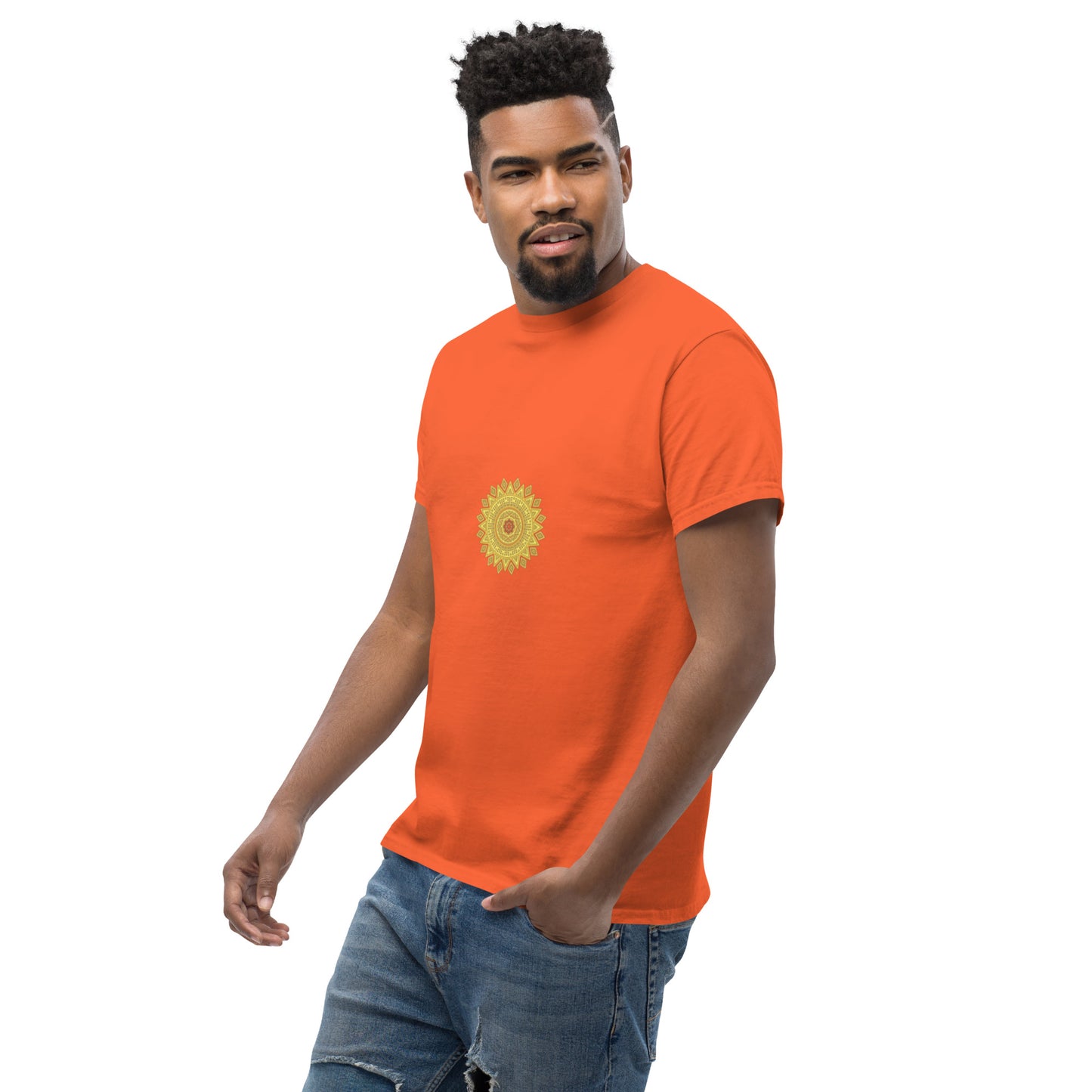 Mandala Collection Tshirts - Orange Unisex Classic Tee With Yellow Mandala