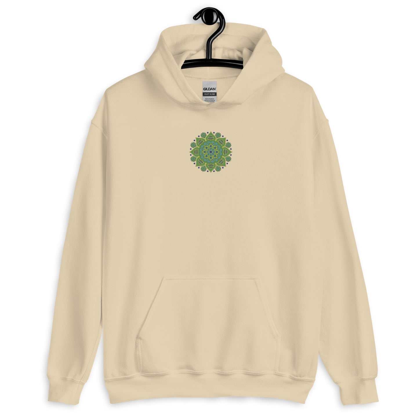 Adult Unisex Hoodie - Embroidered Green Mandala