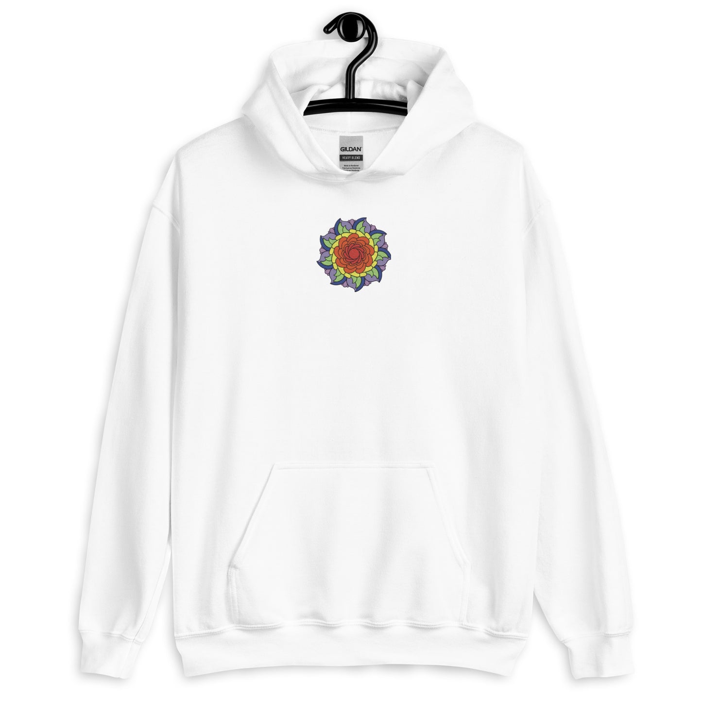 Adult Unisex Hoodie - Embroidered Rainbow Flower Mandala