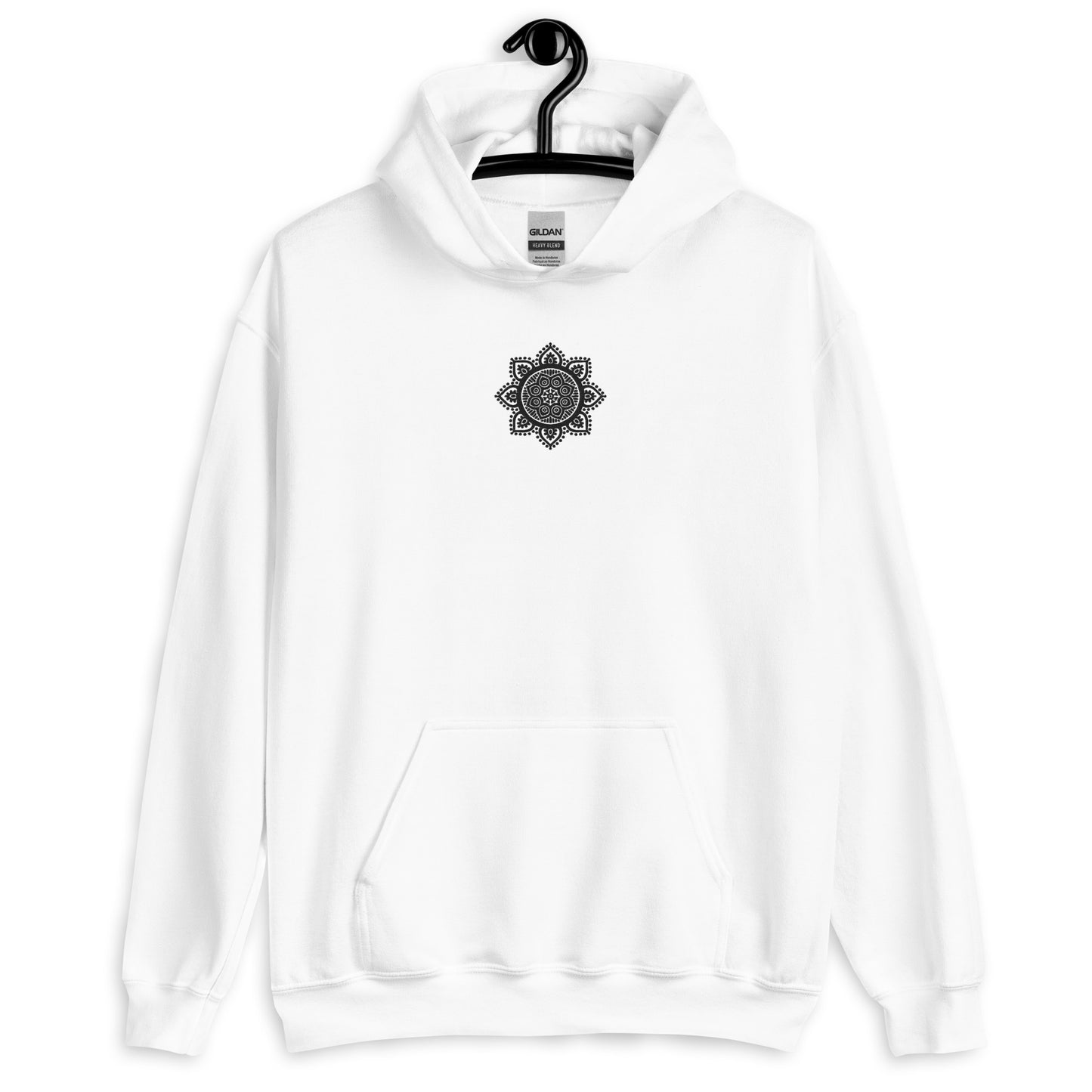 Adult Unisex Hoodie - Embroidered Black on White Mandala