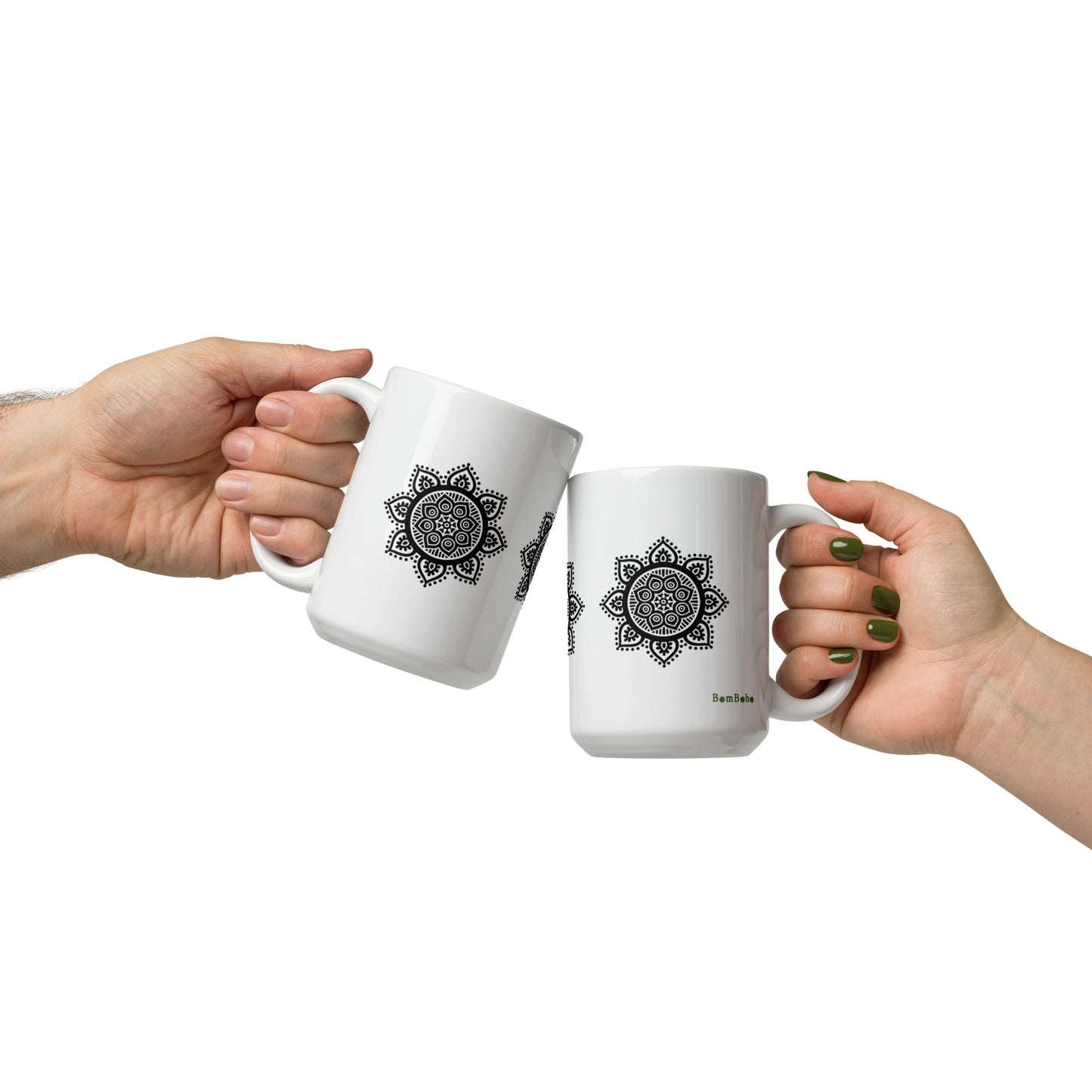 15 oz Glossy Mug - Black on White Mandala