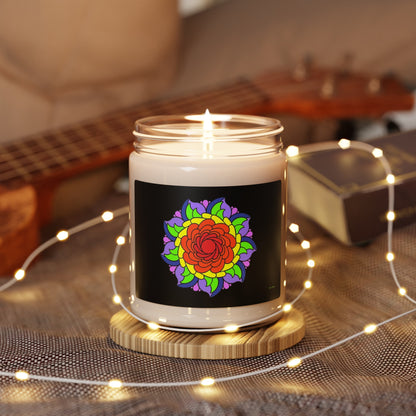Candle - Rainbow Flower Mandala Scented Soy Candle, 9oz