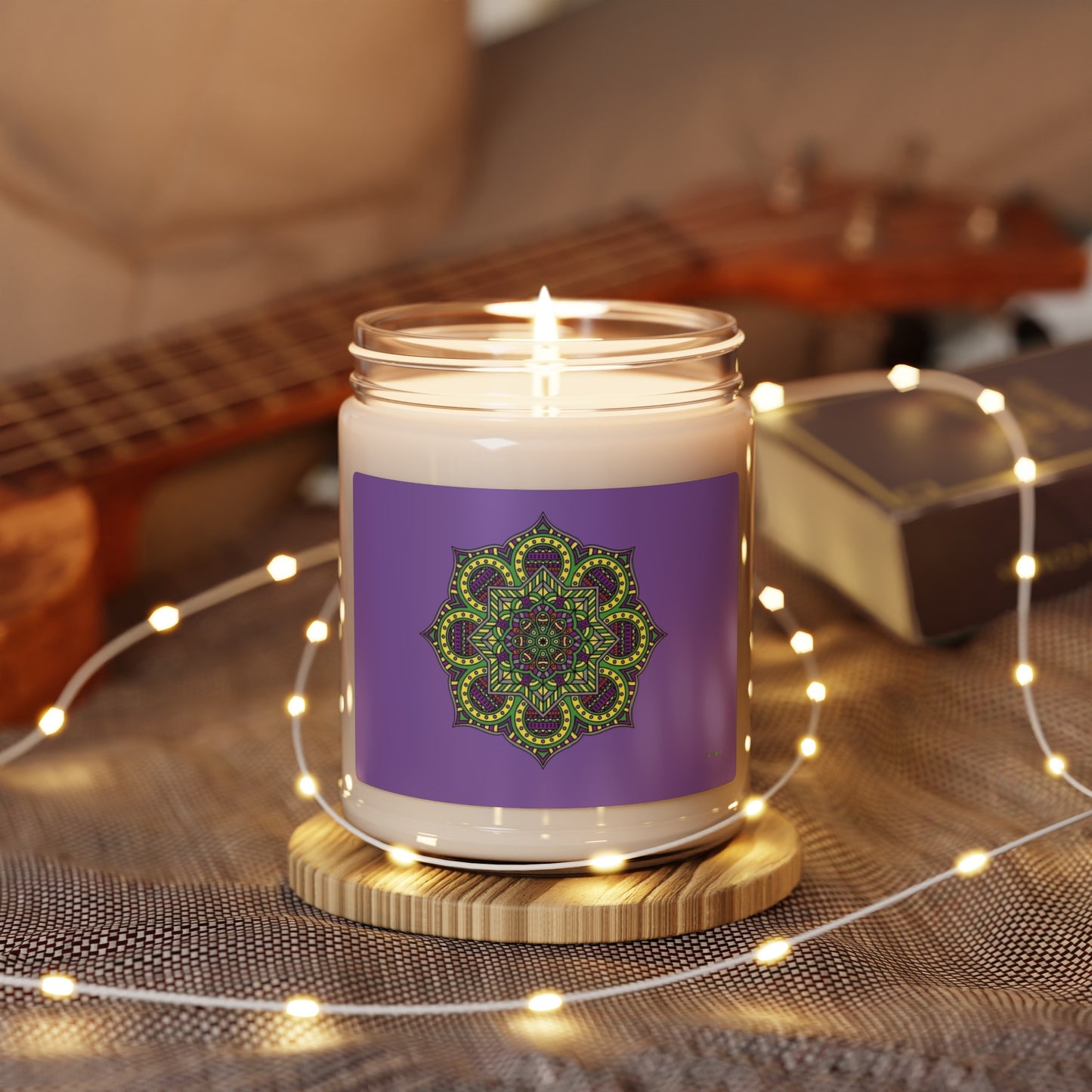 Candle -  Purple Mandala Scented Soy Candle, 9oz