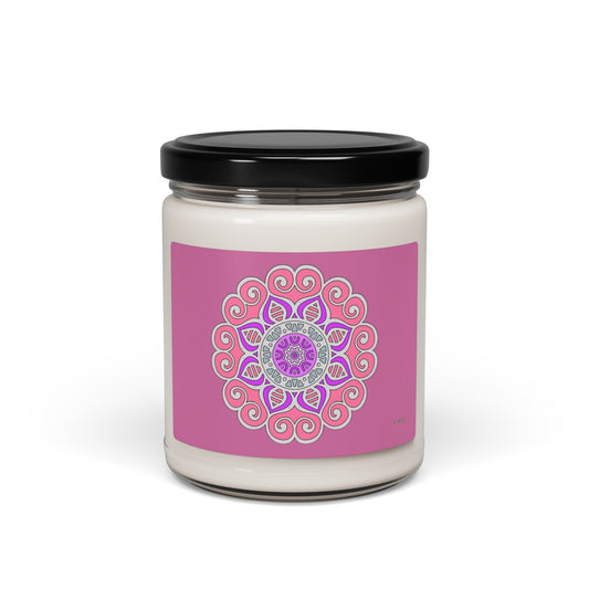 Candle -  Pink Mandala Scented Soy Candle, 9oz