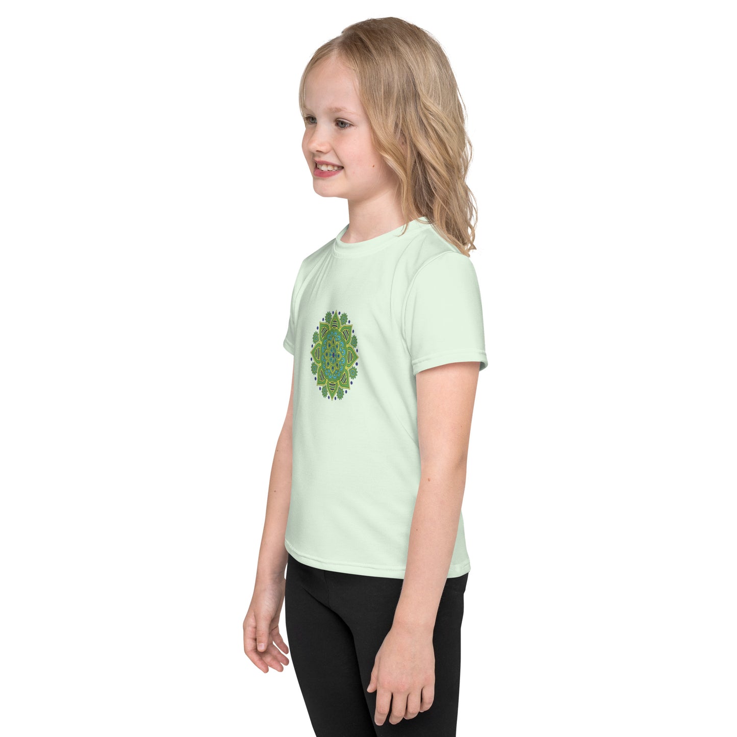 Kids Crew Neck Tshirt - Green Mandala