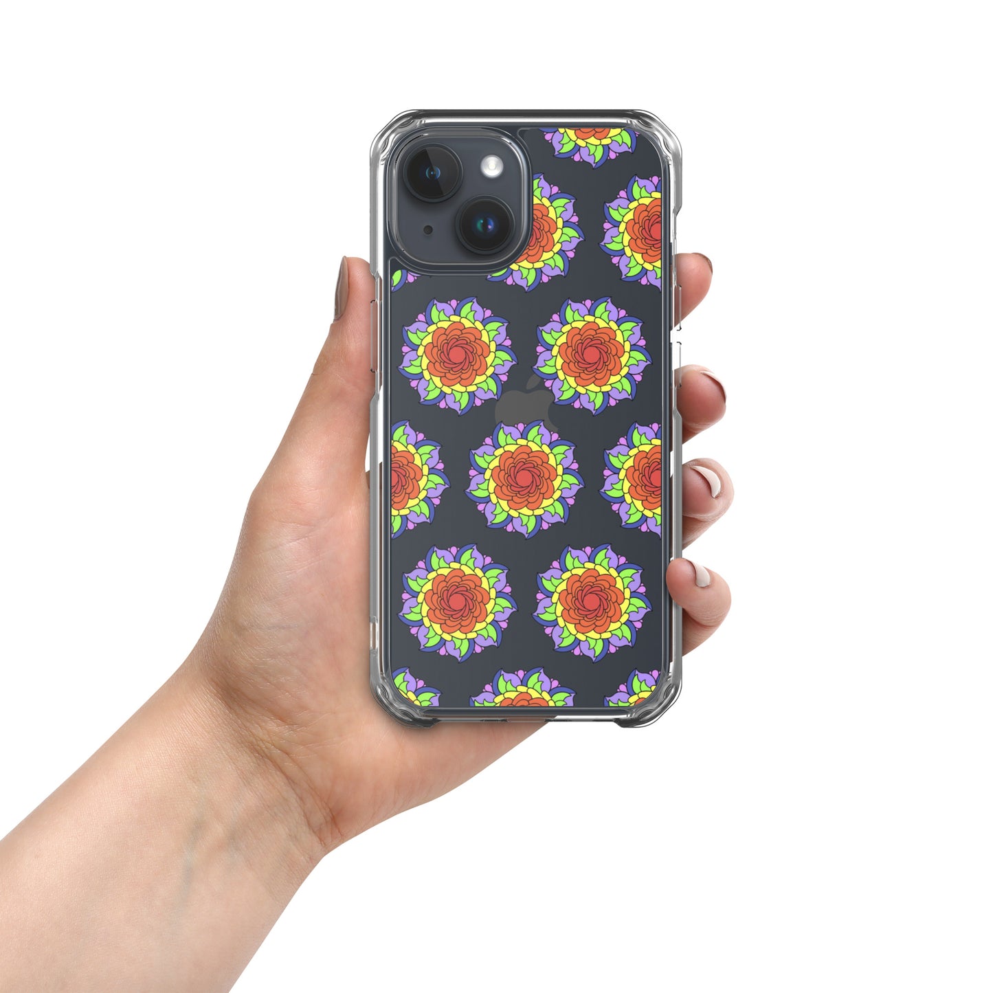 Phonecase For iPhone - Clear Case With Rainbow Flower Mandala