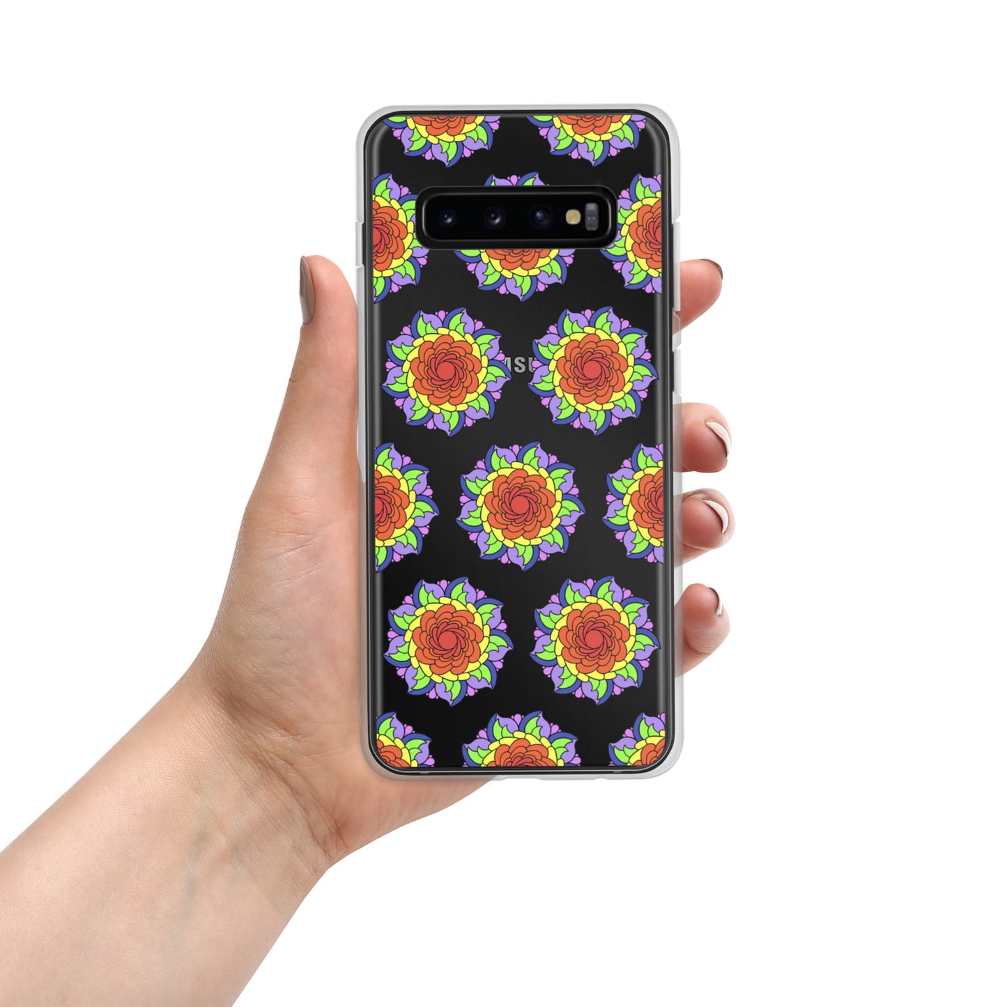 Phonecase For Samsung - Clear Case With Rainbow Flower Mandala