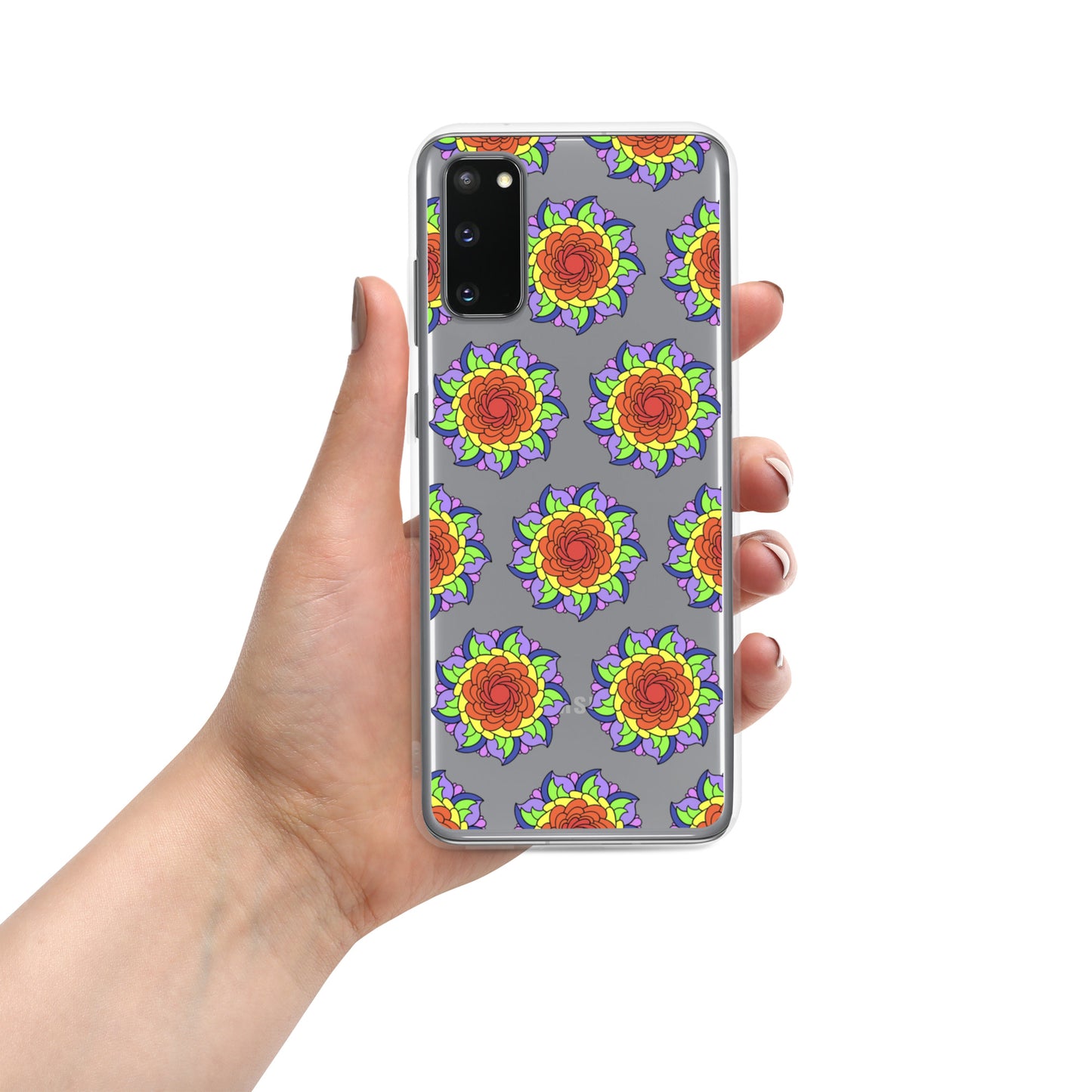 Phonecase For Samsung - Clear Case With Rainbow Flower Mandala