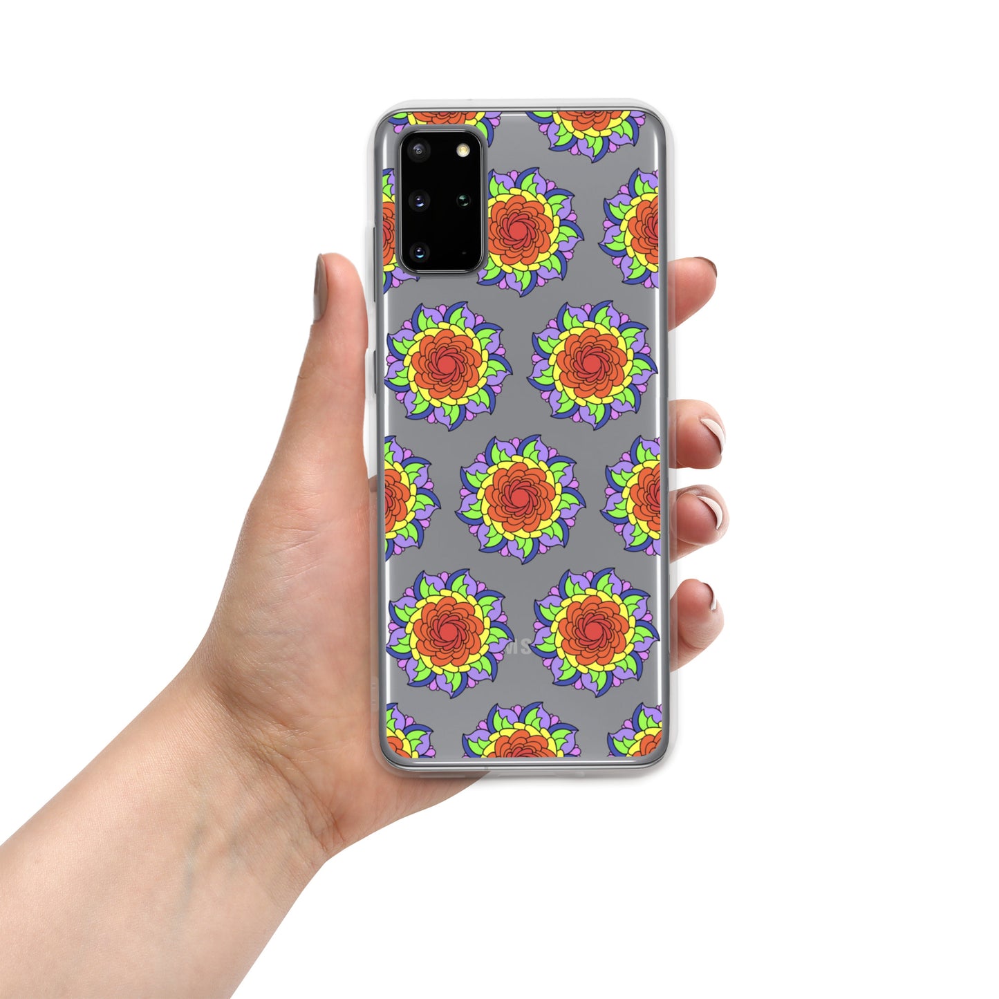 Phonecase For Samsung - Clear Case With Rainbow Flower Mandala