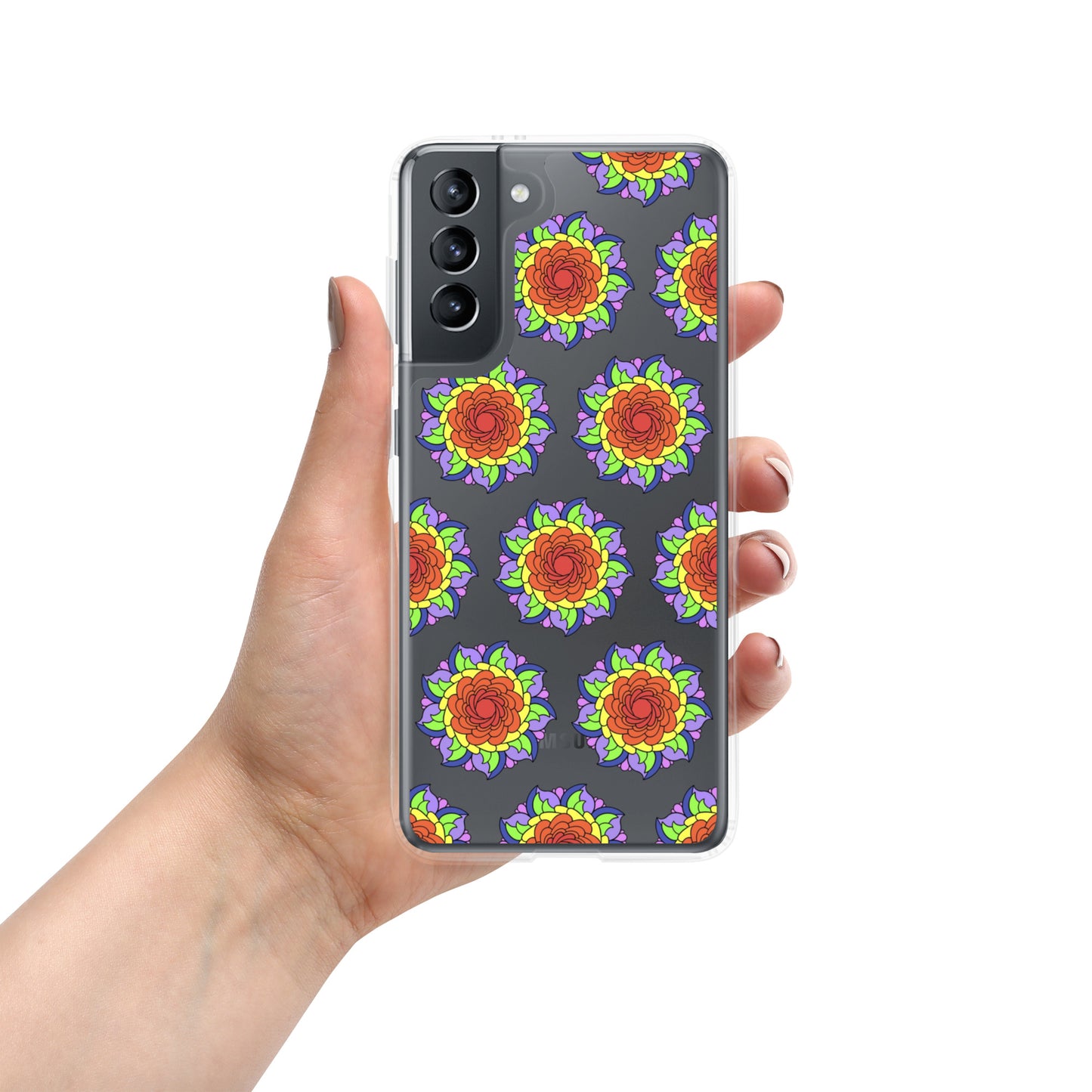 Phonecase For Samsung - Clear Case With Rainbow Flower Mandala