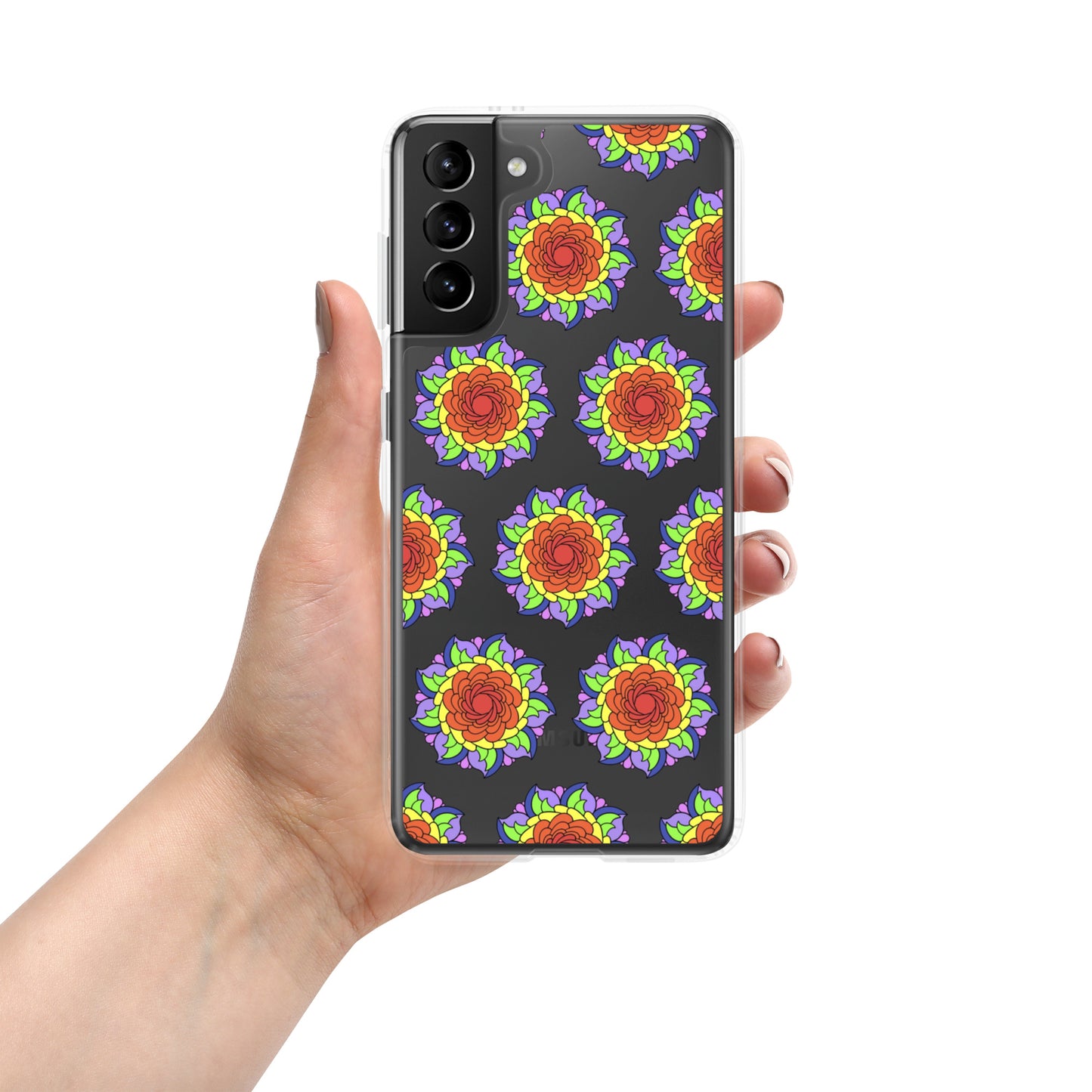 Phonecase For Samsung - Clear Case With Rainbow Flower Mandala