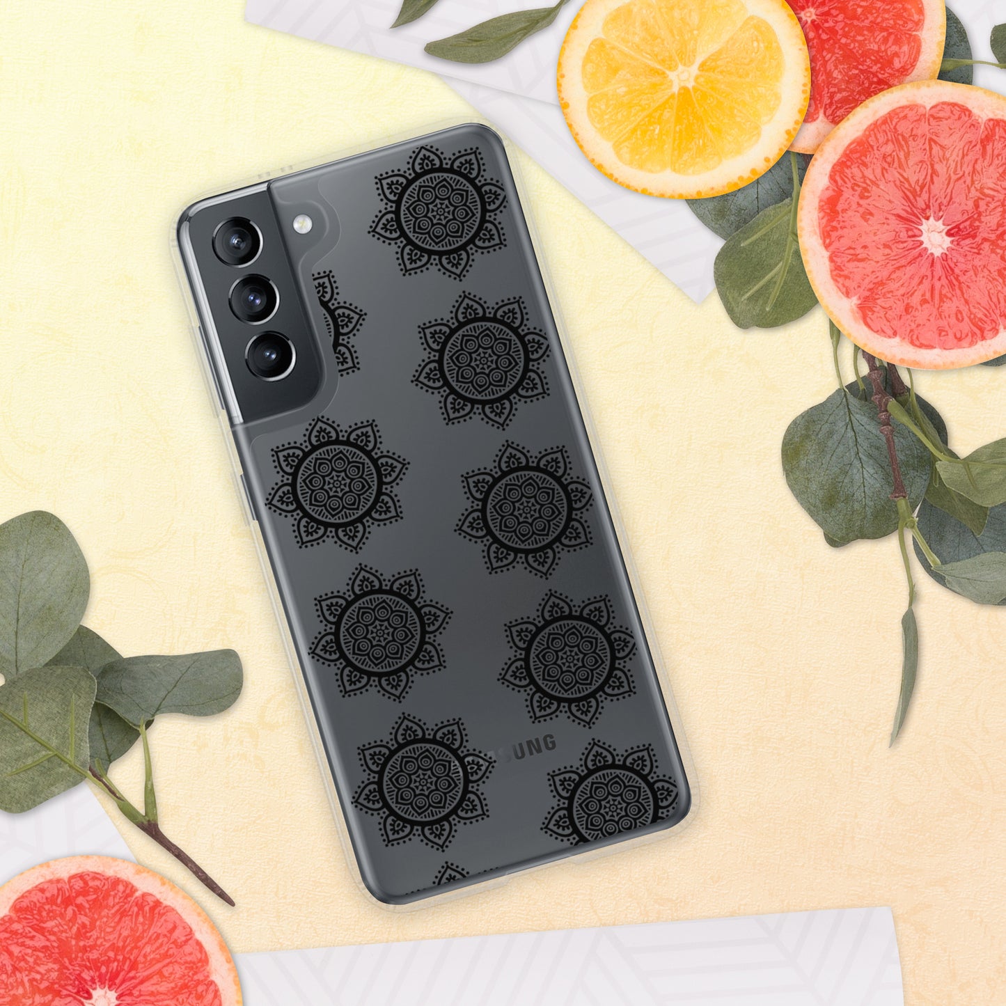 Phonecase for Samsung - Clear Case With Black Mandala