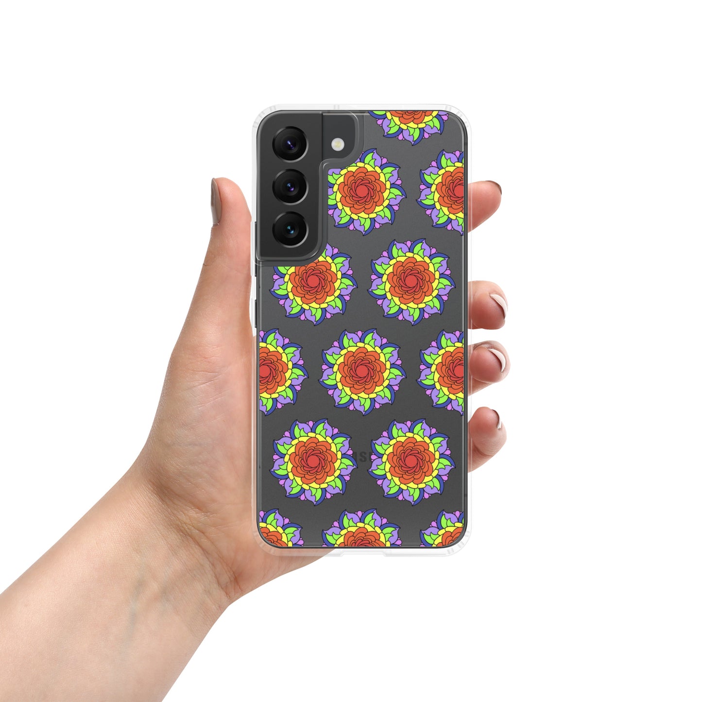 Phonecase For Samsung - Clear Case With Rainbow Flower Mandala