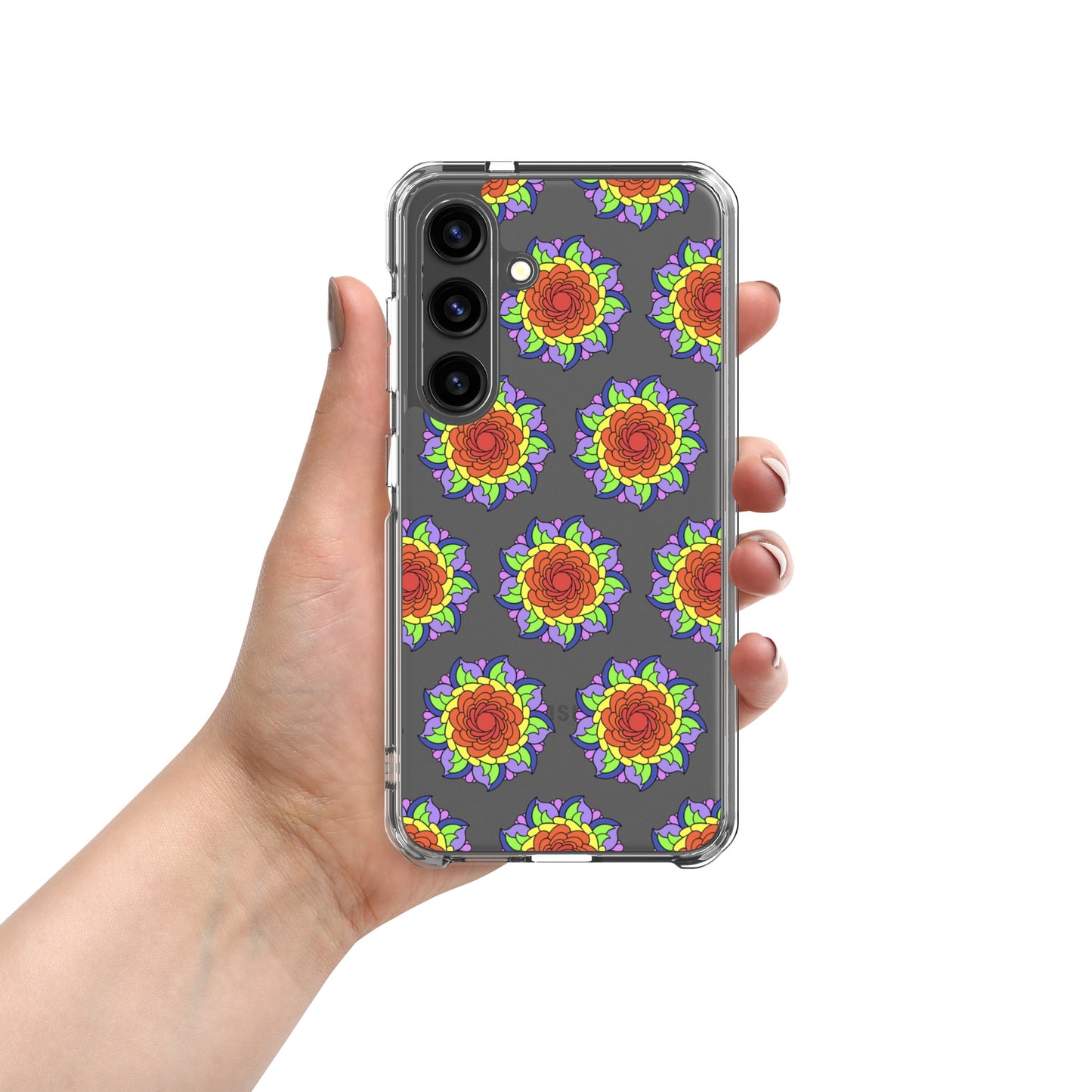 Phonecase For Samsung - Clear Case With Rainbow Flower Mandala