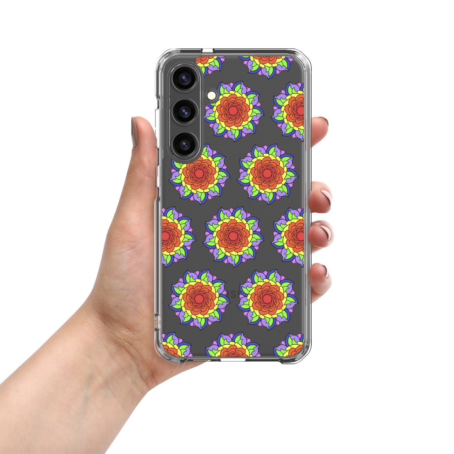 Phonecase For Samsung - Clear Case With Rainbow Flower Mandala