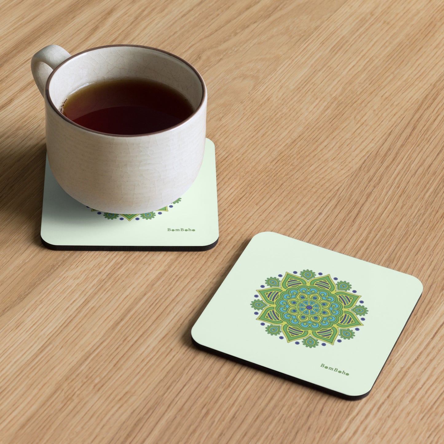 Cork-back Coaster - Green Mandala