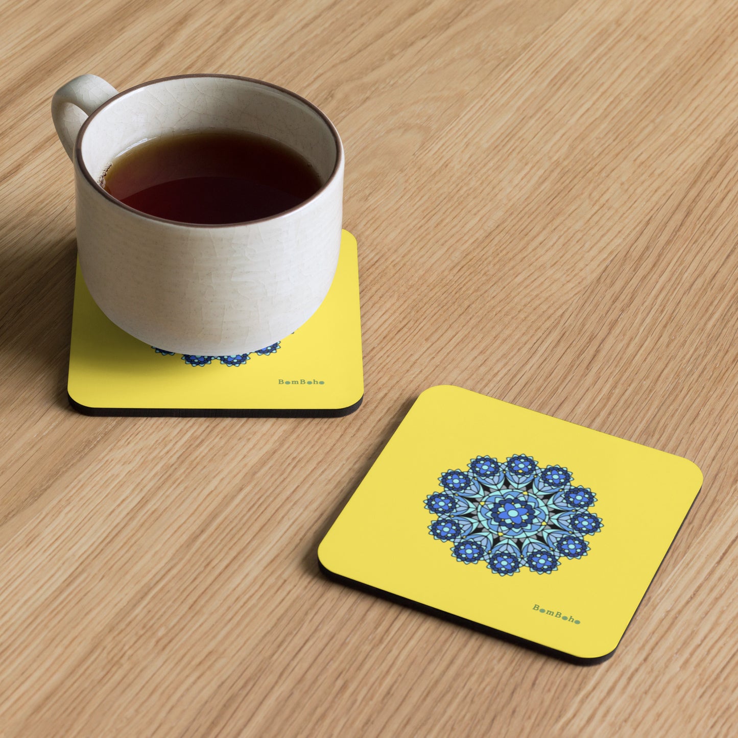 Cork-back Coaster - Blue on Yellow Mandala