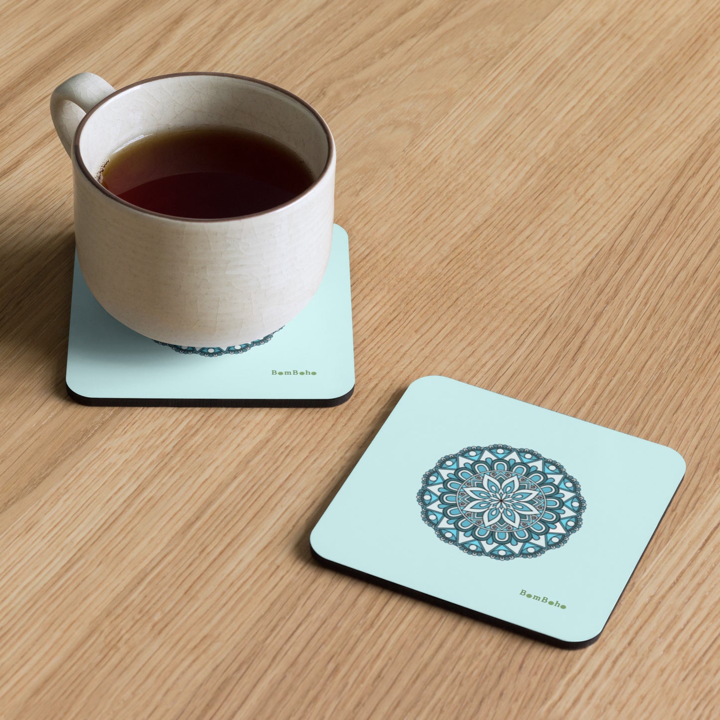 Cork-Back Coaster - Aqua Petal