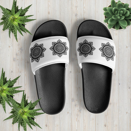 Men’s Slides - Black on White Mandala