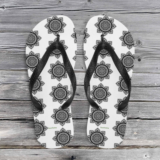 Flip-Flops - Black on White Mandala