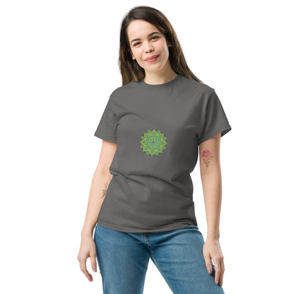 Mandala Collection Tshirts - Charcoal Unisex Classic Tee With Green Mandala