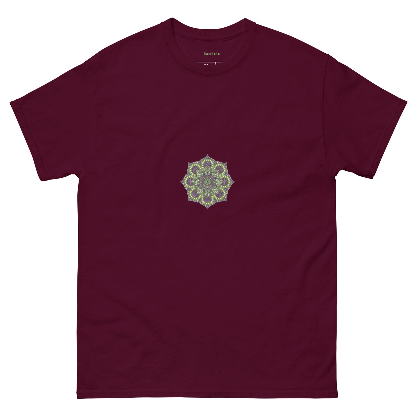 Mandala Collection Tshirts - Maroon Unisex Classic Tee With Multi-colored Mandala