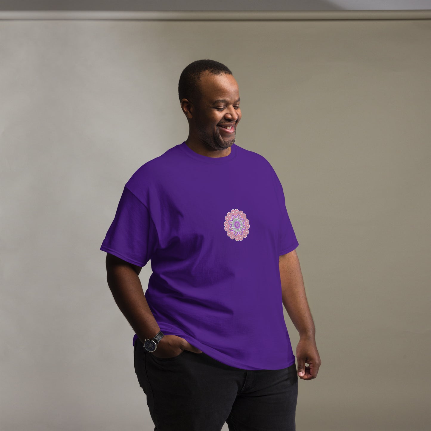 Mandala Collection Tshirts -  Purple Unisex Classic Tee With Pink Mandala