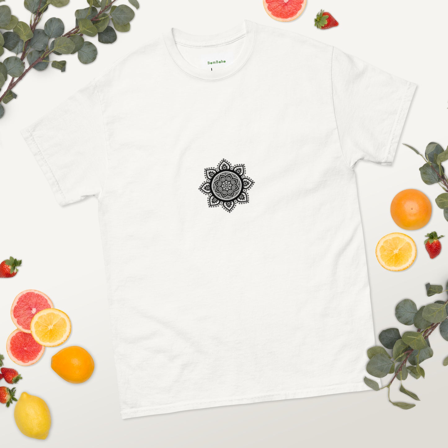 Mandala Collection Tshirts -  White Unisex Classic Tee With Black Mandala