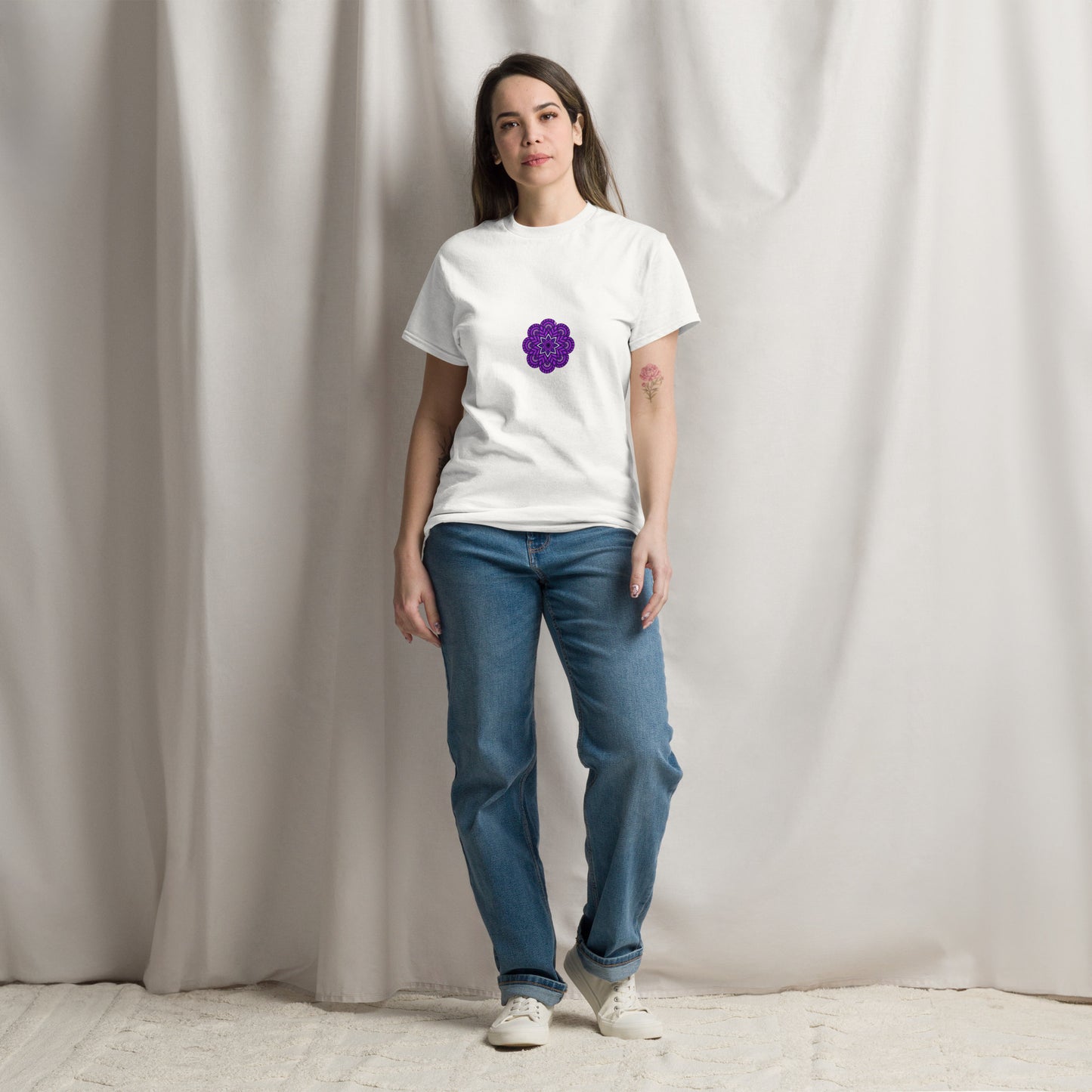 Mandala Collection Tshirts - White Unisex Classic Tee With Purple Mandala