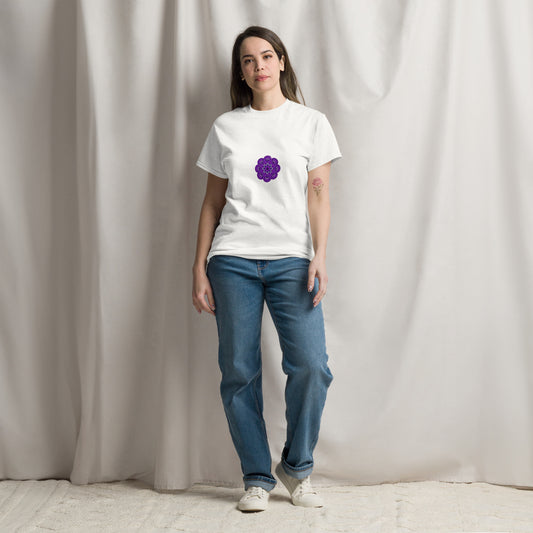 Mandala Collection Tshirts - White Unisex Classic Tee With Purple Mandala