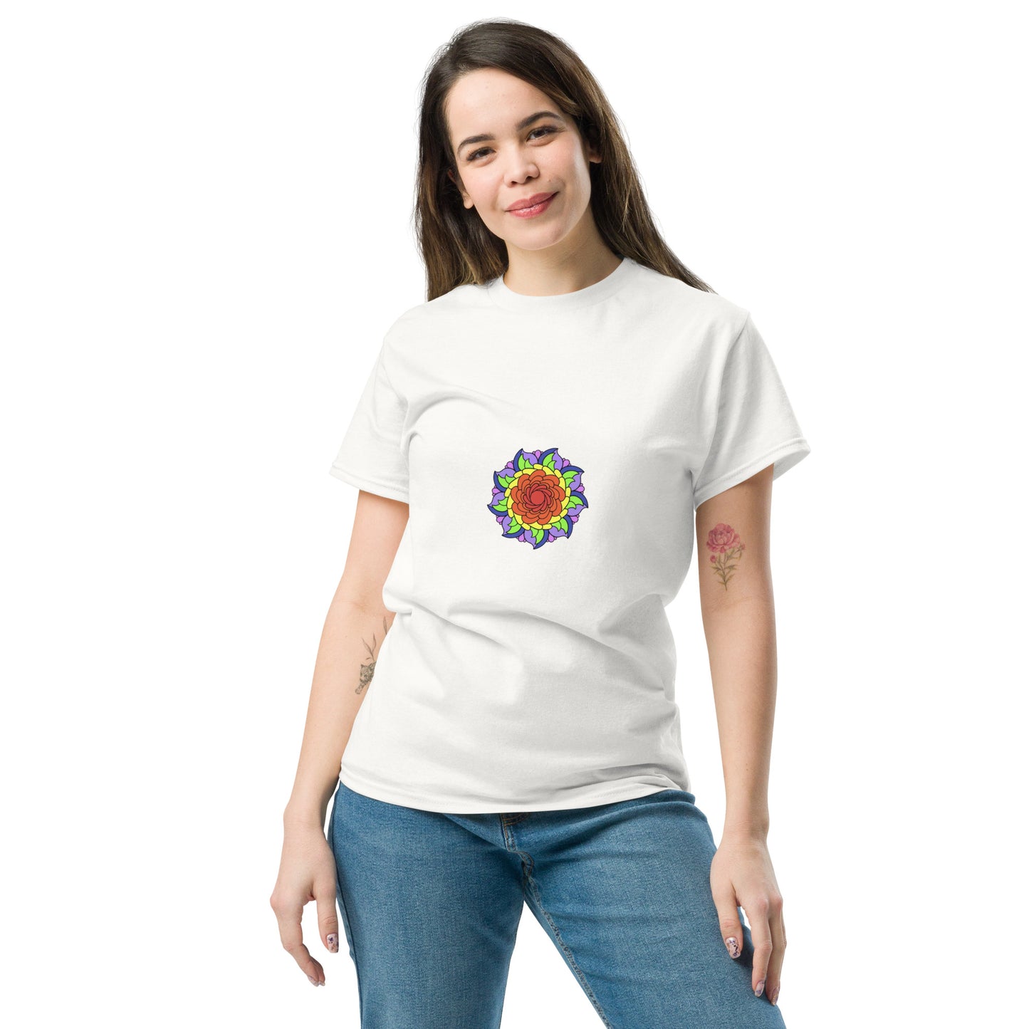 Mandala Collection Tshirts - Rainbow Flower Mandala Unisex Classic Tee