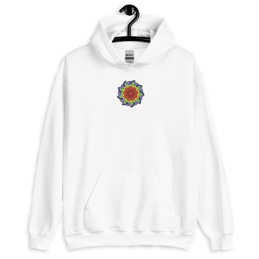 Adult Unisex Hoodie - Embroidered Rainbow Flower Mandala