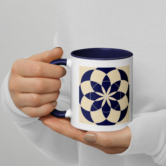 11 oz Glossy Mug - Beige Blue Tile