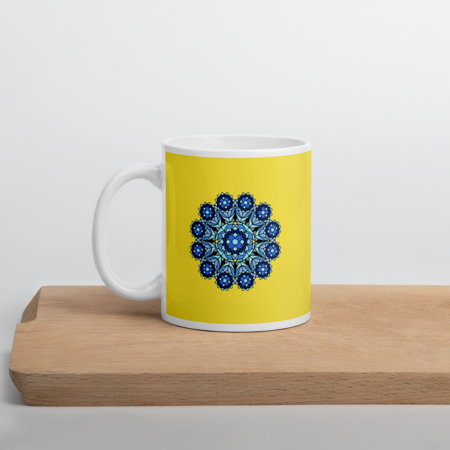 11 oz Glossy Mug - Blue on Yellow Mandala