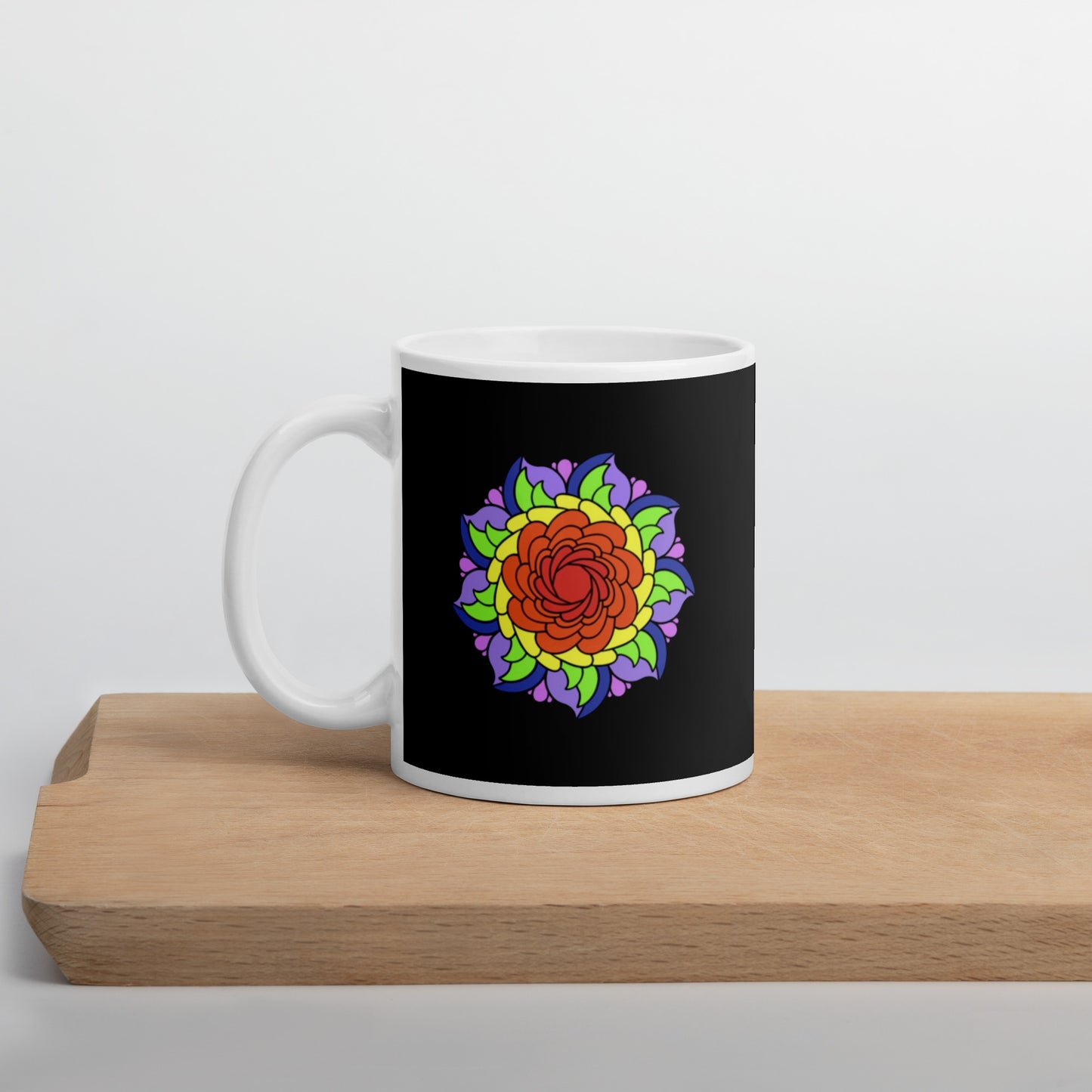 11 oz Glossy Mug - Rainbow Flower