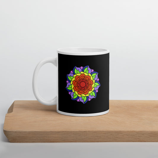 11 oz Glossy Mug - Rainbow Flower