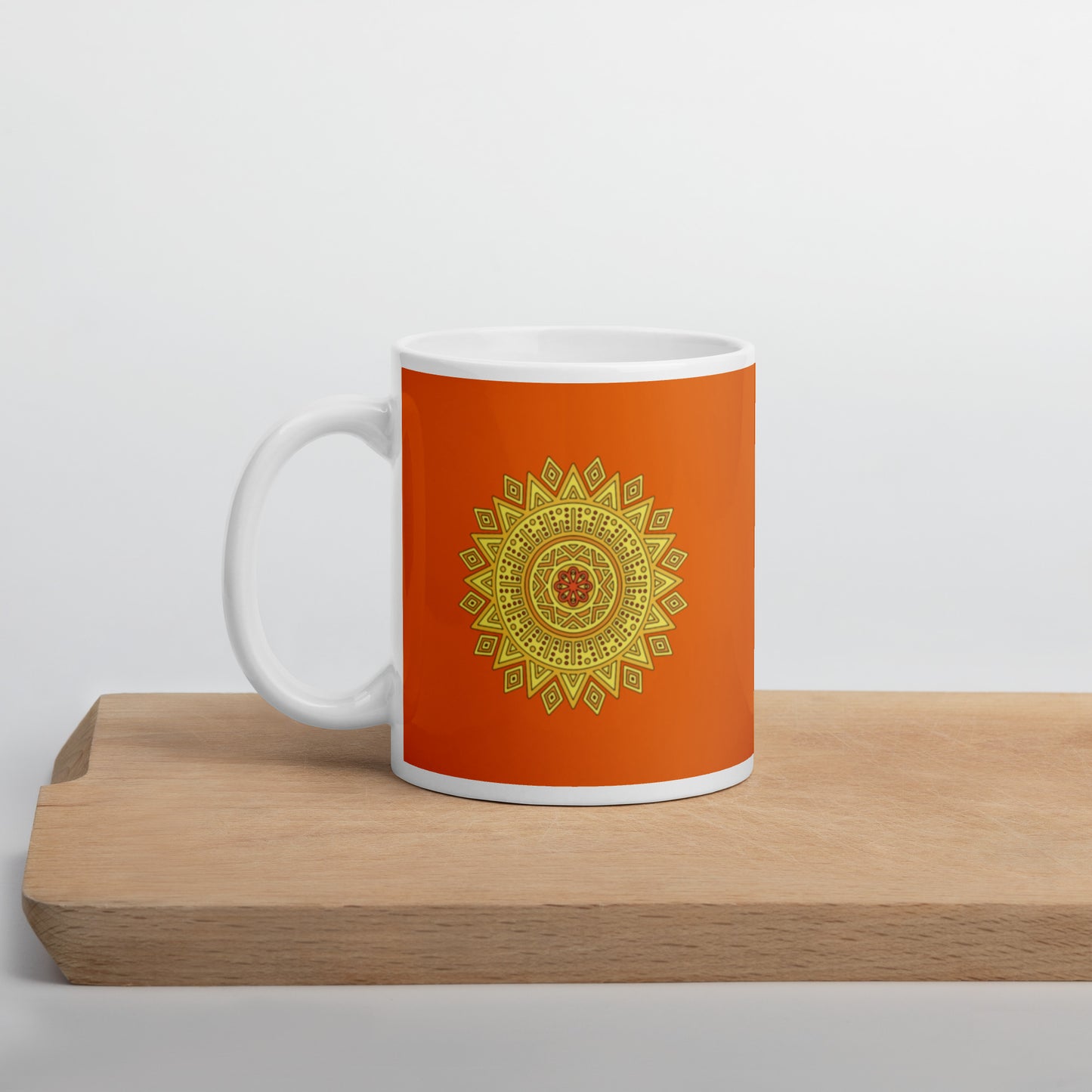 11 oz Glossy Mug - Yellow on Orange Mandala