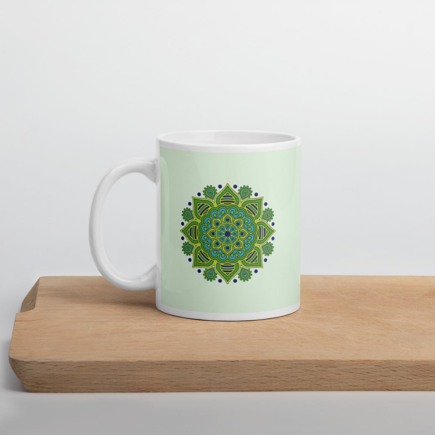 11 oz Glossy Mug - Green Mandala