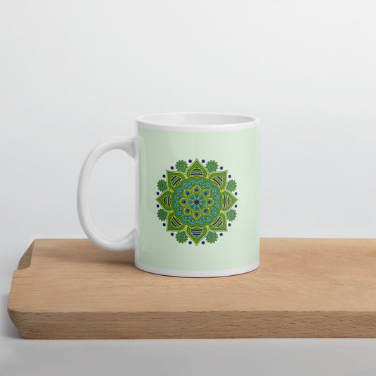 11 oz Glossy Mug - Green Mandala