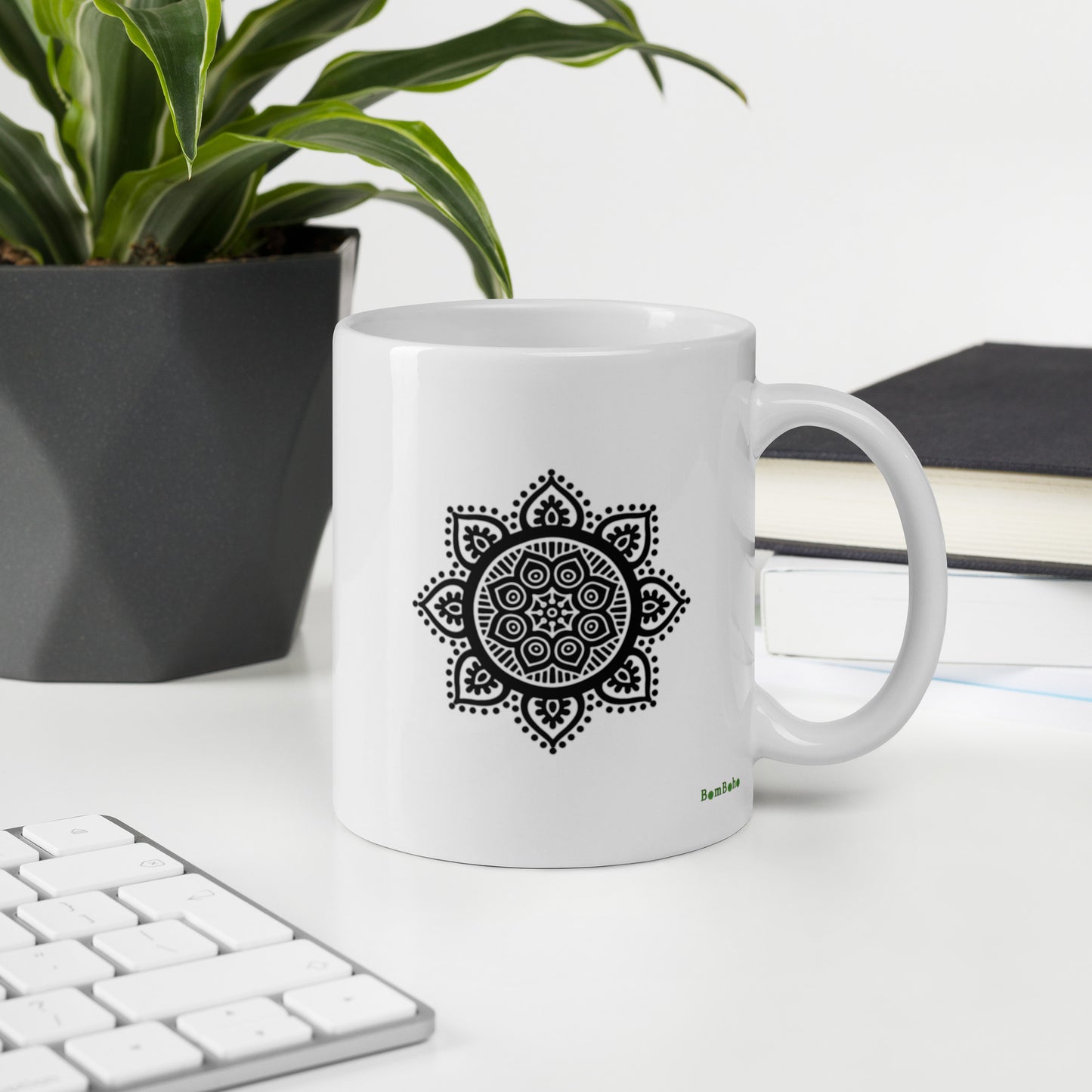 11 oz Glossy Mug - Black on White Mandala