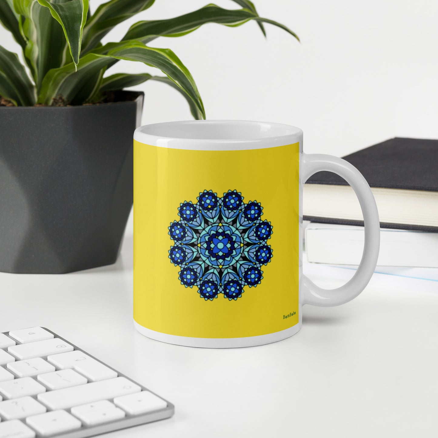 11 oz Glossy Mug - Blue on Yellow Mandala