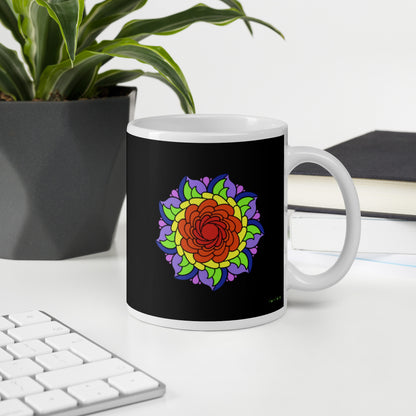 11 oz Glossy Mug - Rainbow Flower