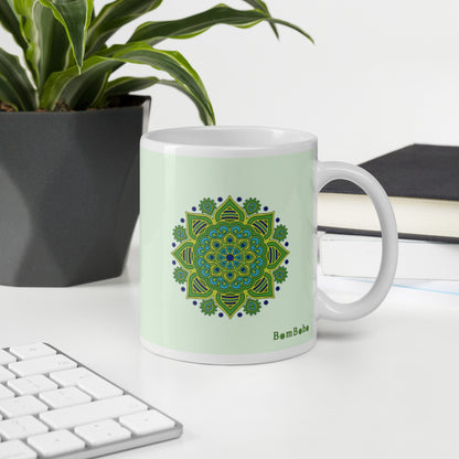 11 oz Glossy Mug - Green Mandala